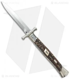 Chic Knifs Shop 5 AGA Campolin 13" Bat Swinguard Automatic Knife Stag Horn (5.75" Satin Bayo)