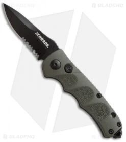 Chic Knifs Shop 3 Schrade Mini Extreme Survival Spear Point Auto Knife Green (2.5" Serr) SC60MODS